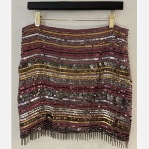 Nicole Miller Artelier Mauve Silk Multicolored Beads & Sequins Skirt Size 6 NWT